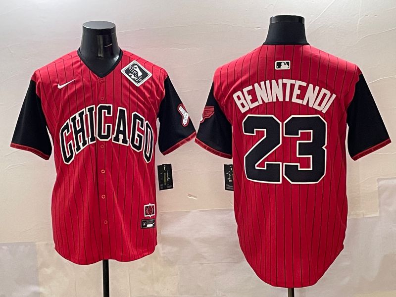 Men Chicago White Sox #23 Benintendi Red Stripe Joint Name 2025 Nike MLB Jersey style 9->chicago white sox->MLB Jersey